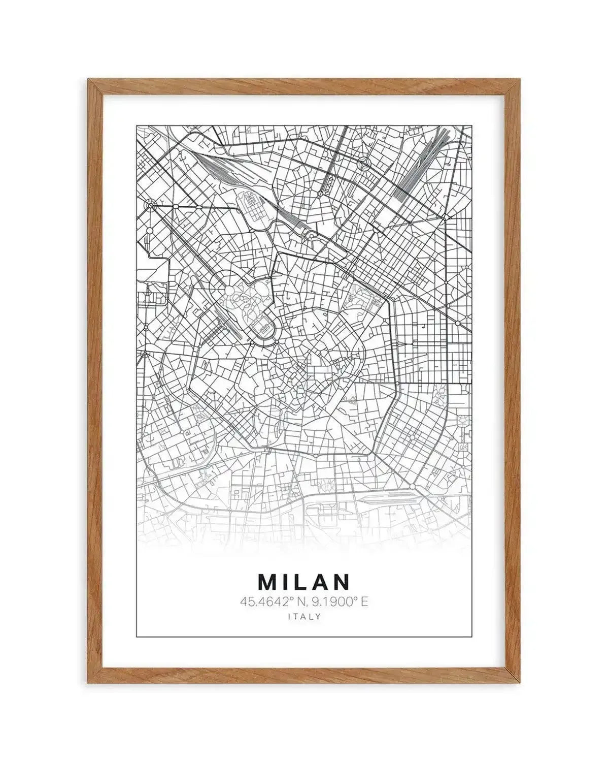 Line Art Map Of Milan Art Print-PRINT-Olive et Oriel-Olive et Oriel-50x70 cm | 19.6" x 27.5"-Walnut-With White Border-Buy-Australian-Art-Prints-Online-with-Olive-et-Oriel-Your-Artwork-Specialists-Austrailia-Decorate-With-Coastal-Photo-Wall-Art-Prints-From-Our-Beach-House-Artwork-Collection-Fine-Poster-and-Framed-Artwork