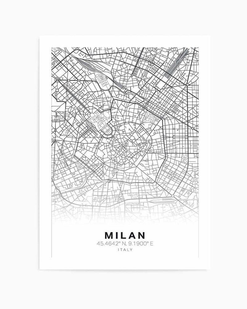 Line Art Map Of Milan Art Print