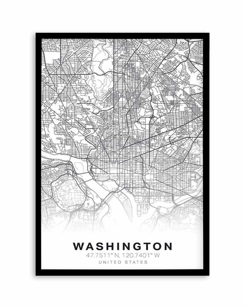 Line Art Map Of Washington Art Print