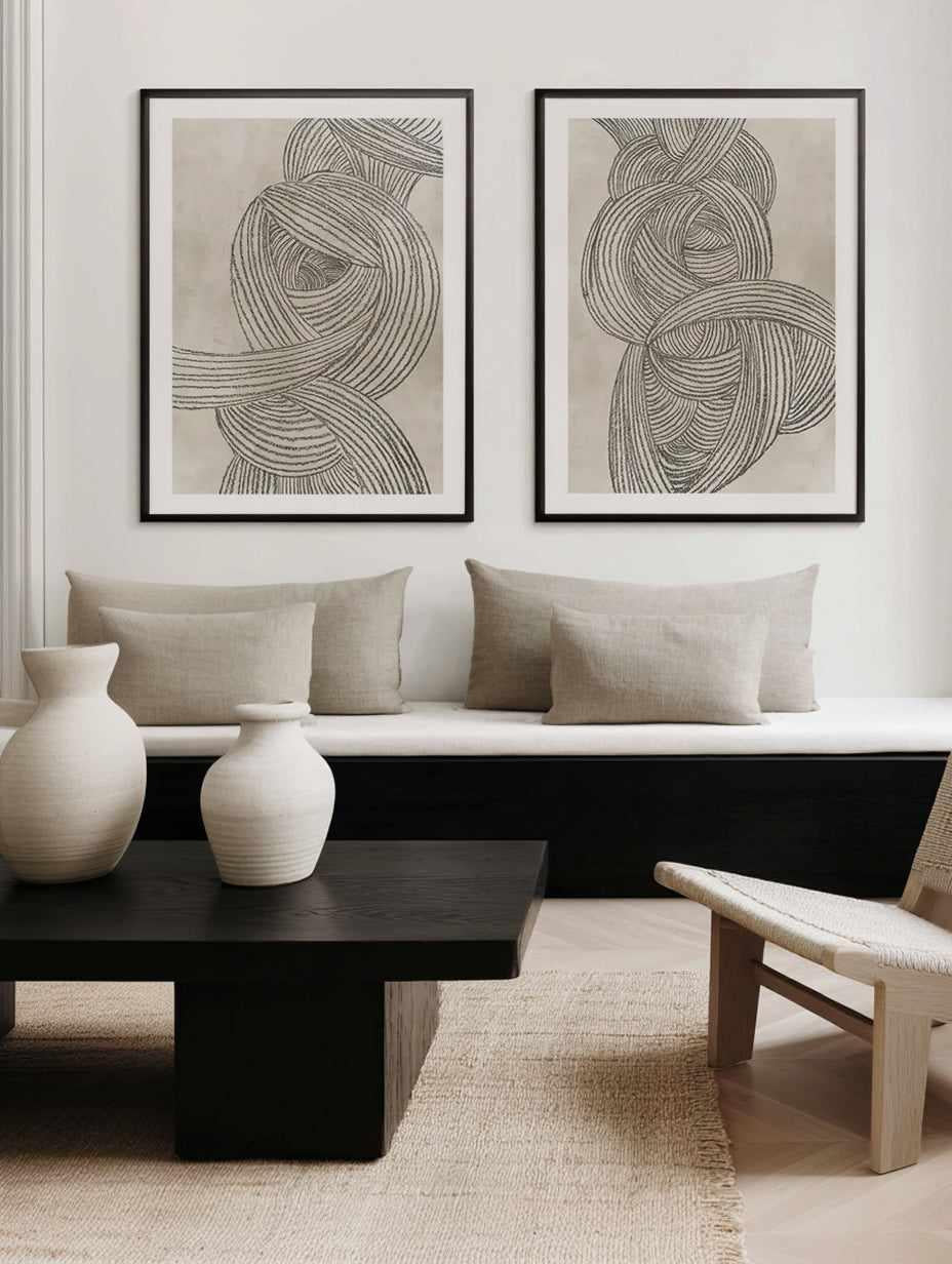 Linear Waves in Sage I & II Art Print Set of 2 | Matching Wall Art from Olive et Oriel where you can shop wallpaper and artworks online