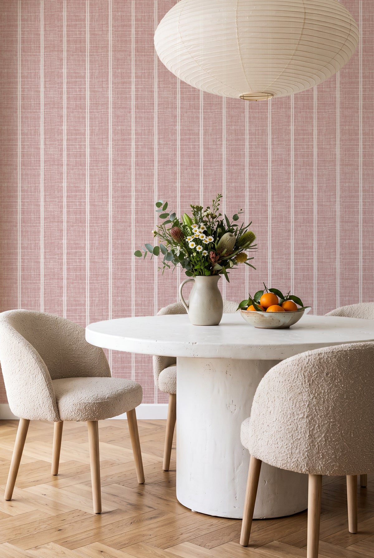 Linen Double Stripe in Dusty Rose Pink | Linen Texture Wallpaper