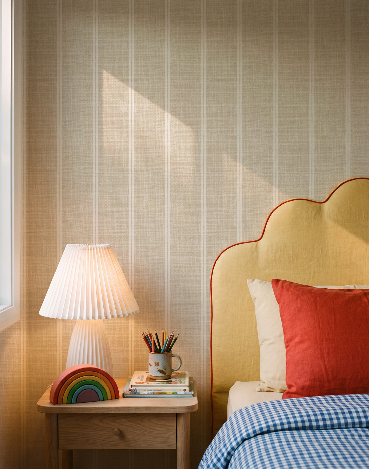 Linen Double Stripe in Oatmeal | Linen Texture Wallpaper