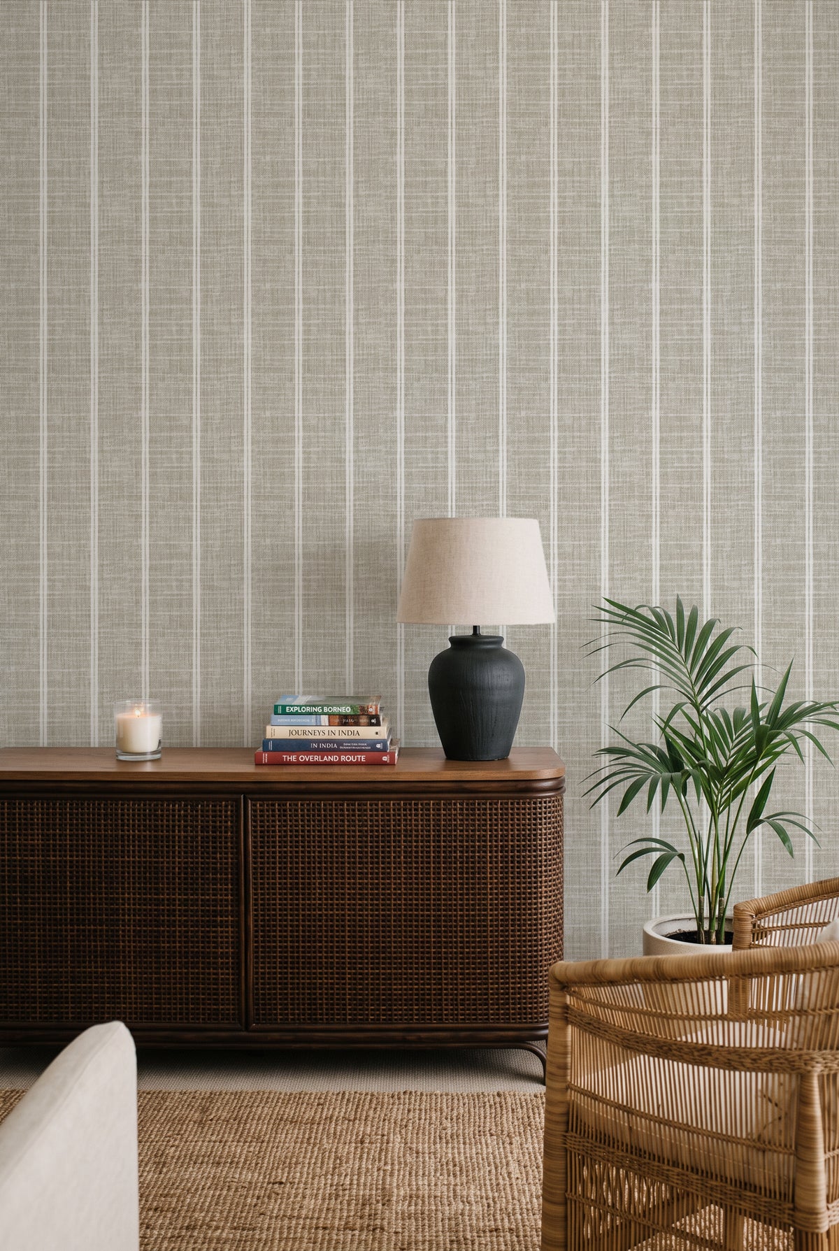 Linen Double Stripe in Warm Grey | Linen Texture Wallpaper