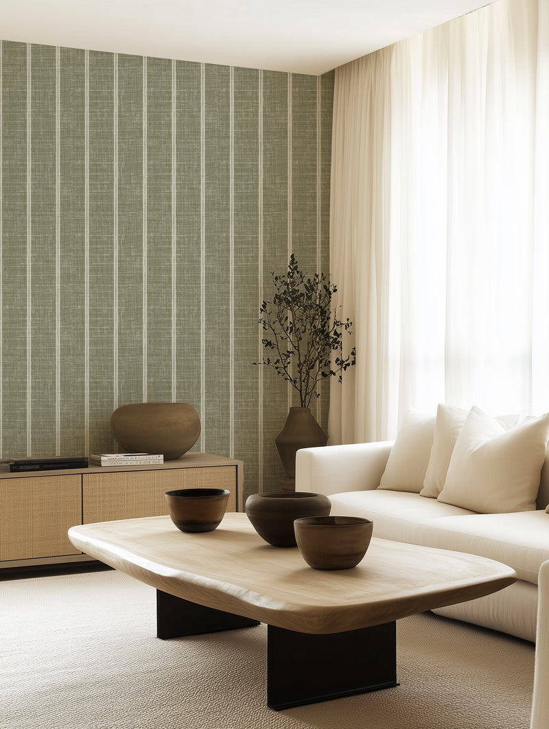 Sage green wallpaper for bedrooms by Olive et Oriel, your trusted source for premium wall coverings. This elegant green wallpaper adds a calming, nature-inspired touch to modern, coastal, and Scandinavian interiors. Styled with warm wooden furniture and soft white linens, this premium-quality wallpaper is perfect for bedrooms, nurseries, and living spaces. Made using fade-resistant inks for lasting color. Fast shipping available to Sydney, Melbourne, Brisbane, Perth, Adelaide, the USA, Florida, Texas Wallpa