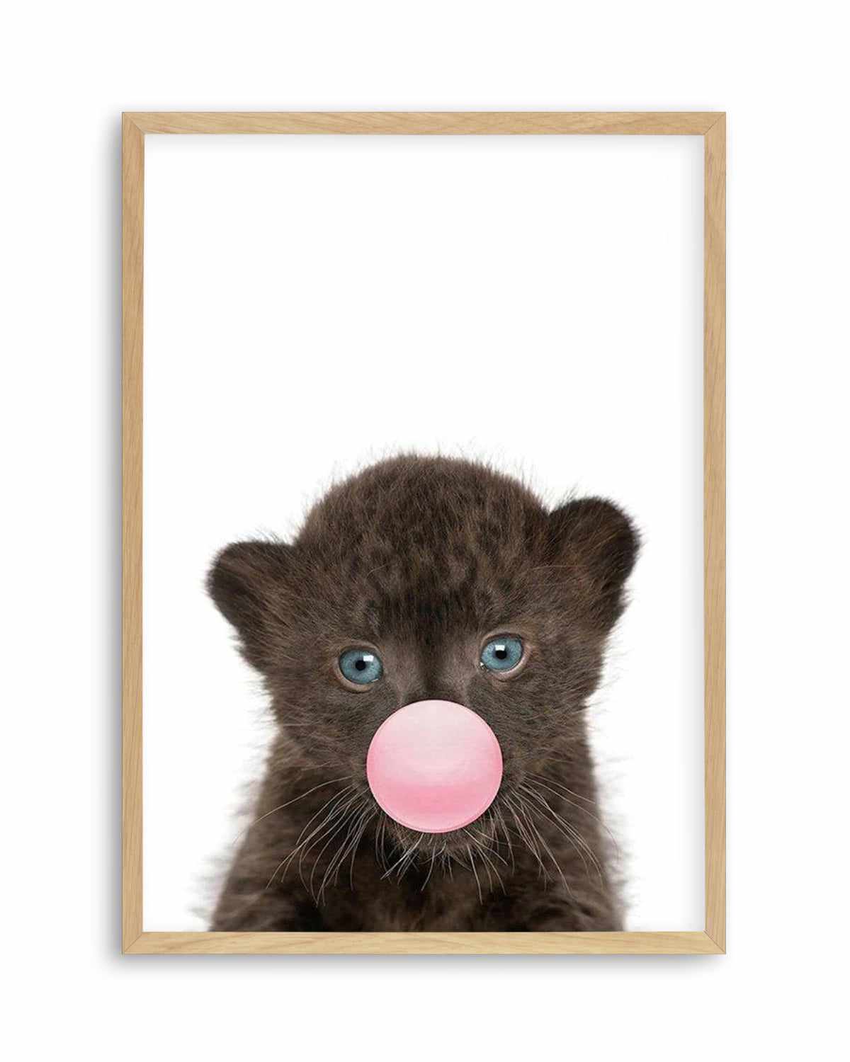 Little Black Leopard Cub | Blowing Pink Bubble Art Print