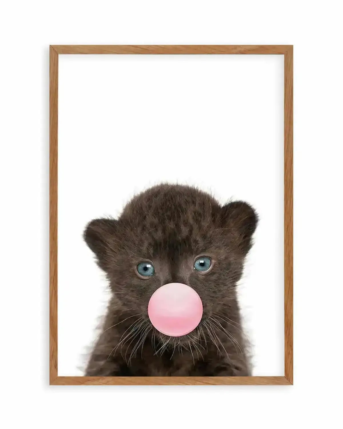 Little Black Leopard Cub | Blowing Pink Bubble Art Print from Olive et Oriel where you can shop wallpaper and artworks online