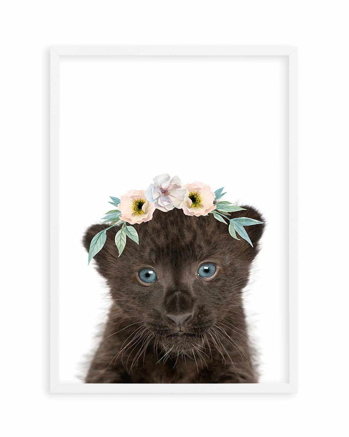 Little Black Leopard Cub | Flower Crown Art Print