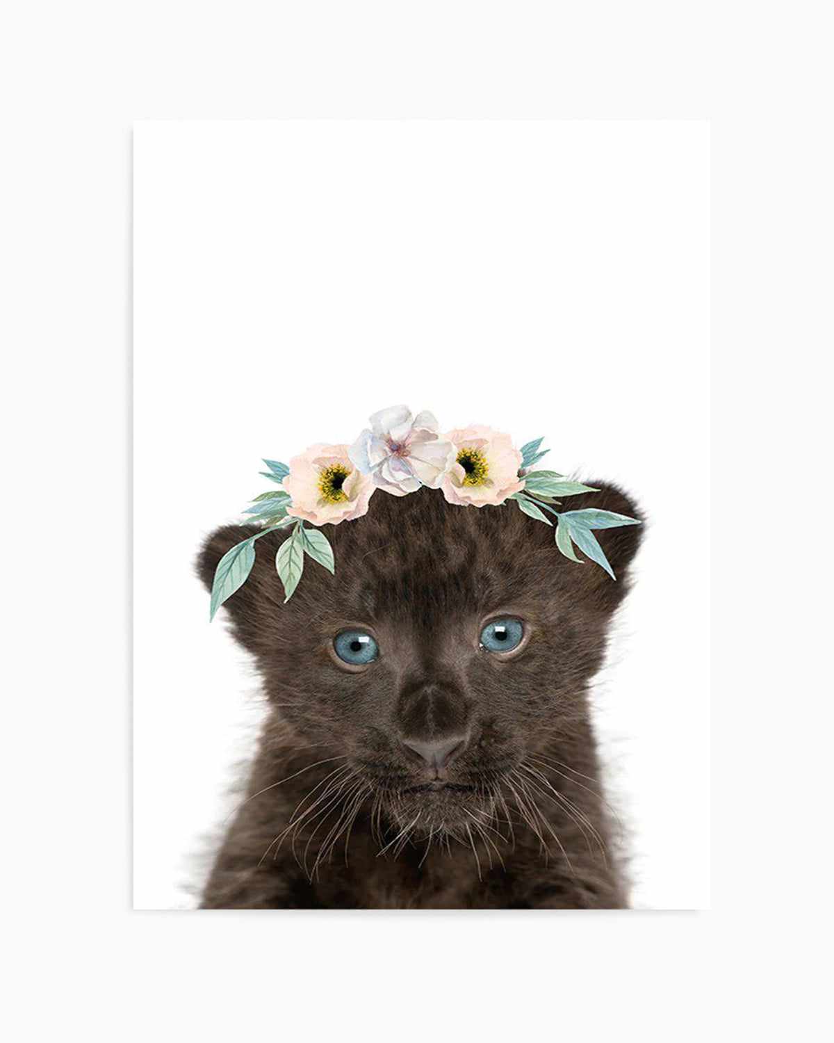 Little Black Leopard Cub | Flower Crown Art Print