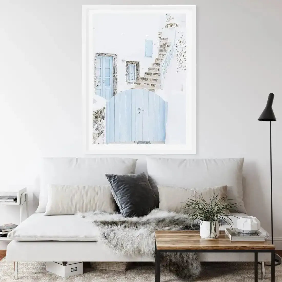 Little Blue Gate | Santorini Art Print-Shop Greece Wall Art Prints Online with Olive et Oriel - Our collection of Greek Islands art prints offer unique wall art including blue domes of Santorini in Oia, mediterranean sea prints and incredible posters from Milos and other Greece landscape photography - this collection will add mediterranean blue to your home, perfect for updating the walls in coastal, beach house style. There is Greece art on canvas and extra large wall art with fast, free shippi