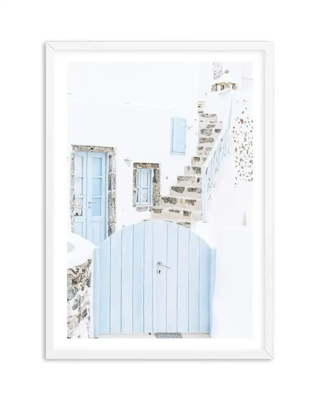 Little Blue Gate | Santorini Art Print-Shop Greece Wall Art Prints Online with Olive et Oriel - Our collection of Greek Islands art prints offer unique wall art including blue domes of Santorini in Oia, mediterranean sea prints and incredible posters from Milos and other Greece landscape photography - this collection will add mediterranean blue to your home, perfect for updating the walls in coastal, beach house style. There is Greece art on canvas and extra large wall art with fast, free shippi