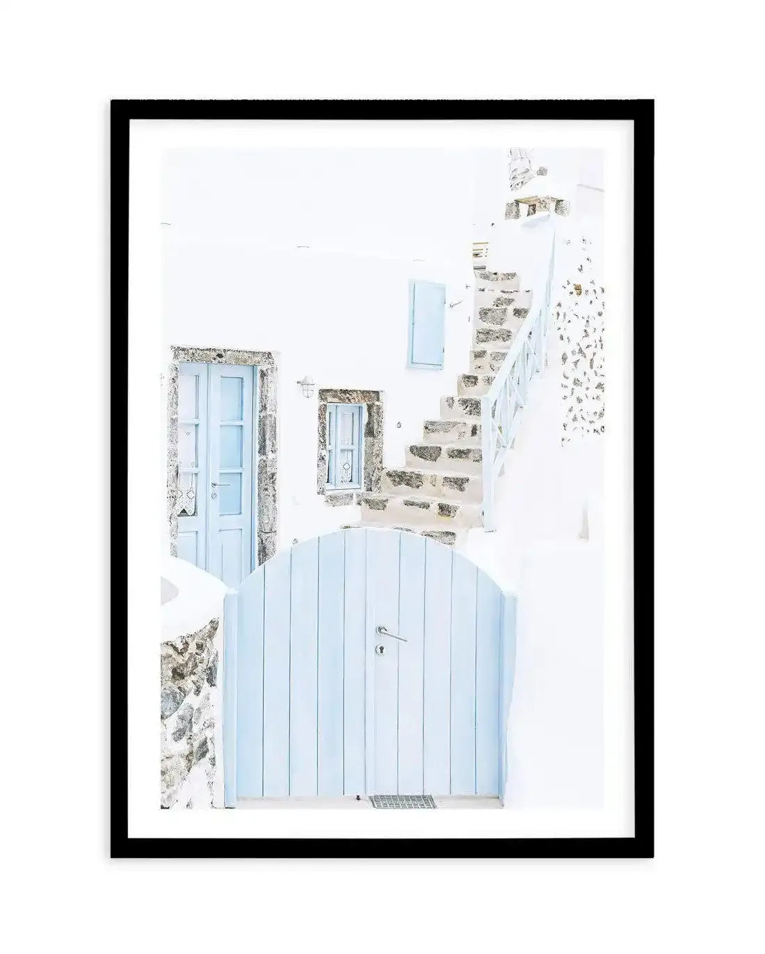 Little Blue Gate | Santorini Art Print-Shop Greece Wall Art Prints Online with Olive et Oriel - Our collection of Greek Islands art prints offer unique wall art including blue domes of Santorini in Oia, mediterranean sea prints and incredible posters from Milos and other Greece landscape photography - this collection will add mediterranean blue to your home, perfect for updating the walls in coastal, beach house style. There is Greece art on canvas and extra large wall art with fast, free shippi