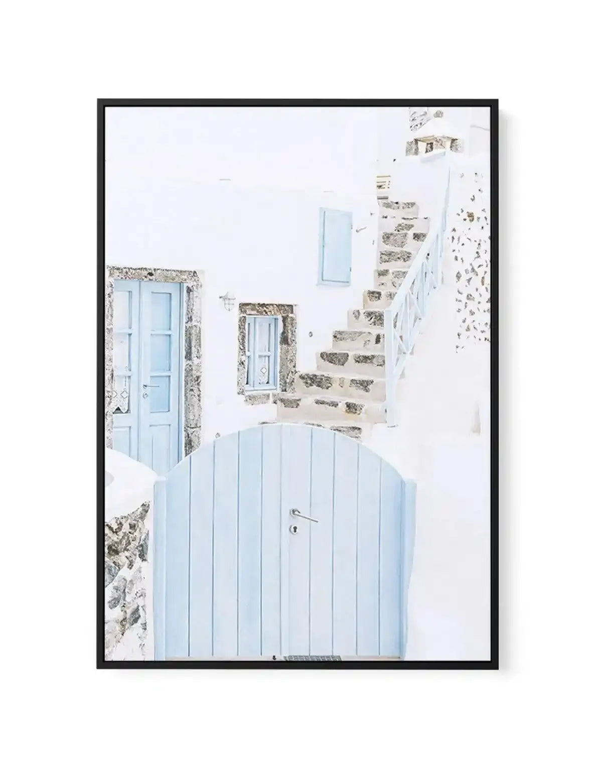Little Blue Gate | Santorini | Framed Canvas-Shop Greece Wall Art Prints Online with Olive et Oriel - Our collection of Greek Islands art prints offer unique wall art including blue domes of Santorini in Oia, mediterranean sea prints and incredible posters from Milos and other Greece landscape photography - this collection will add mediterranean blue to your home, perfect for updating the walls in coastal, beach house style. There is Greece art on canvas and extra large wall art with fast, free 