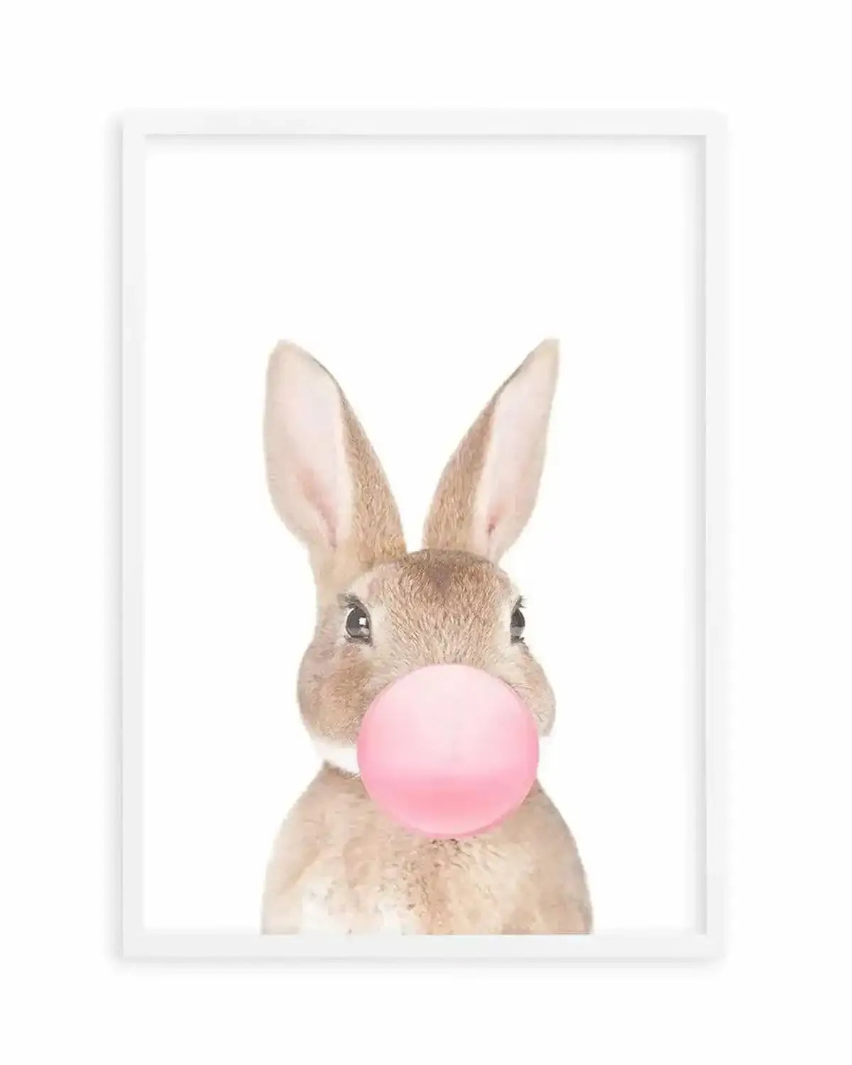 Little Bunny | Blowing Pink Bubble Art Print from Olive et Oriel where you can shop wallpaper and artworks online