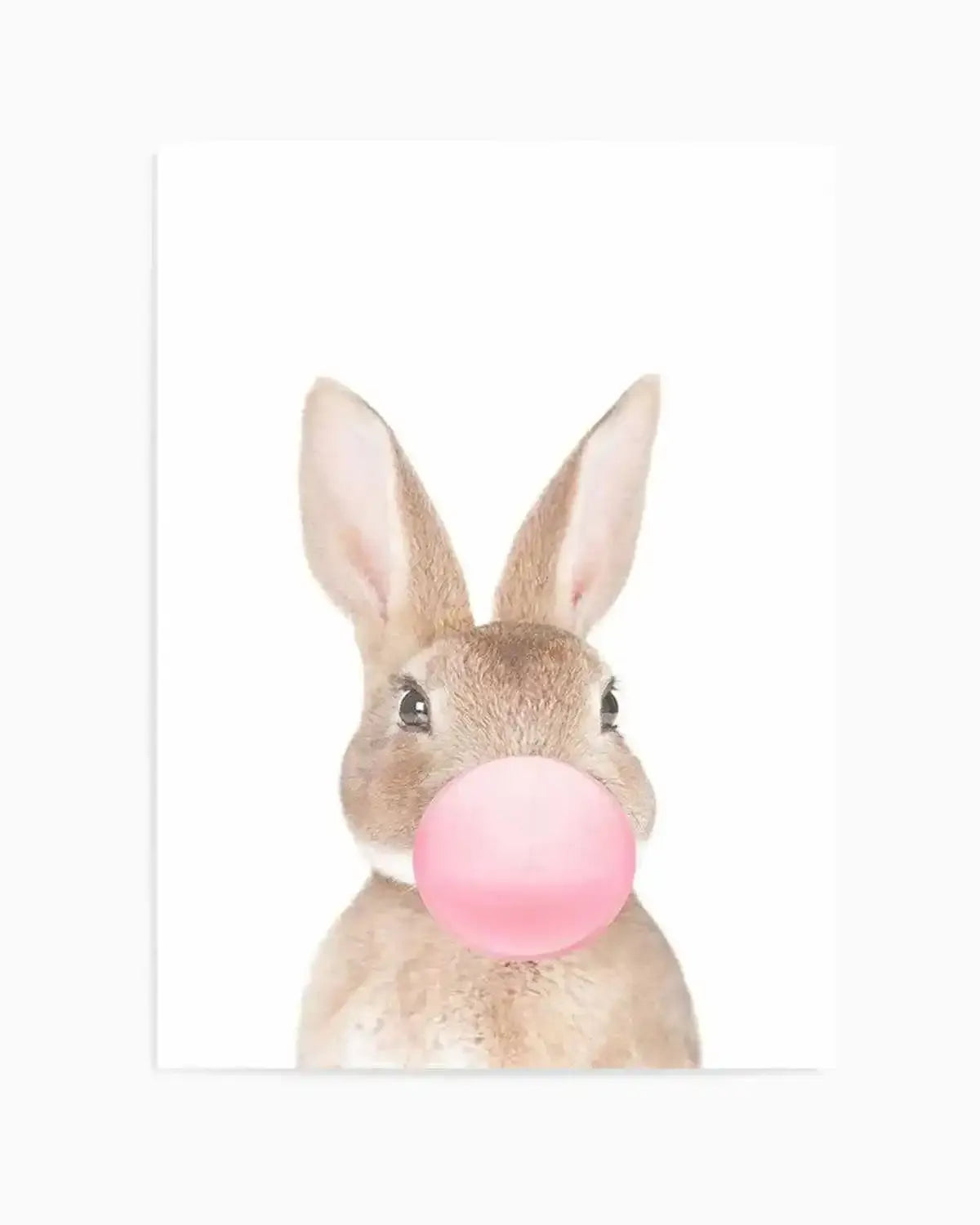 Little Bunny | Blowing Pink Bubble Art Print from Olive et Oriel where you can shop wallpaper and artworks online