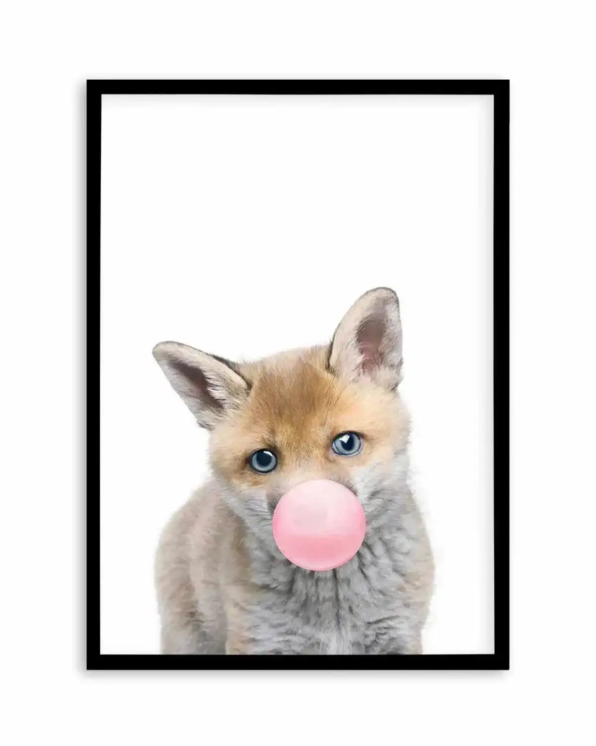 Little Fox | Blowing Pink Bubble Art Print from Olive et Oriel where you can shop wallpaper and artworks online