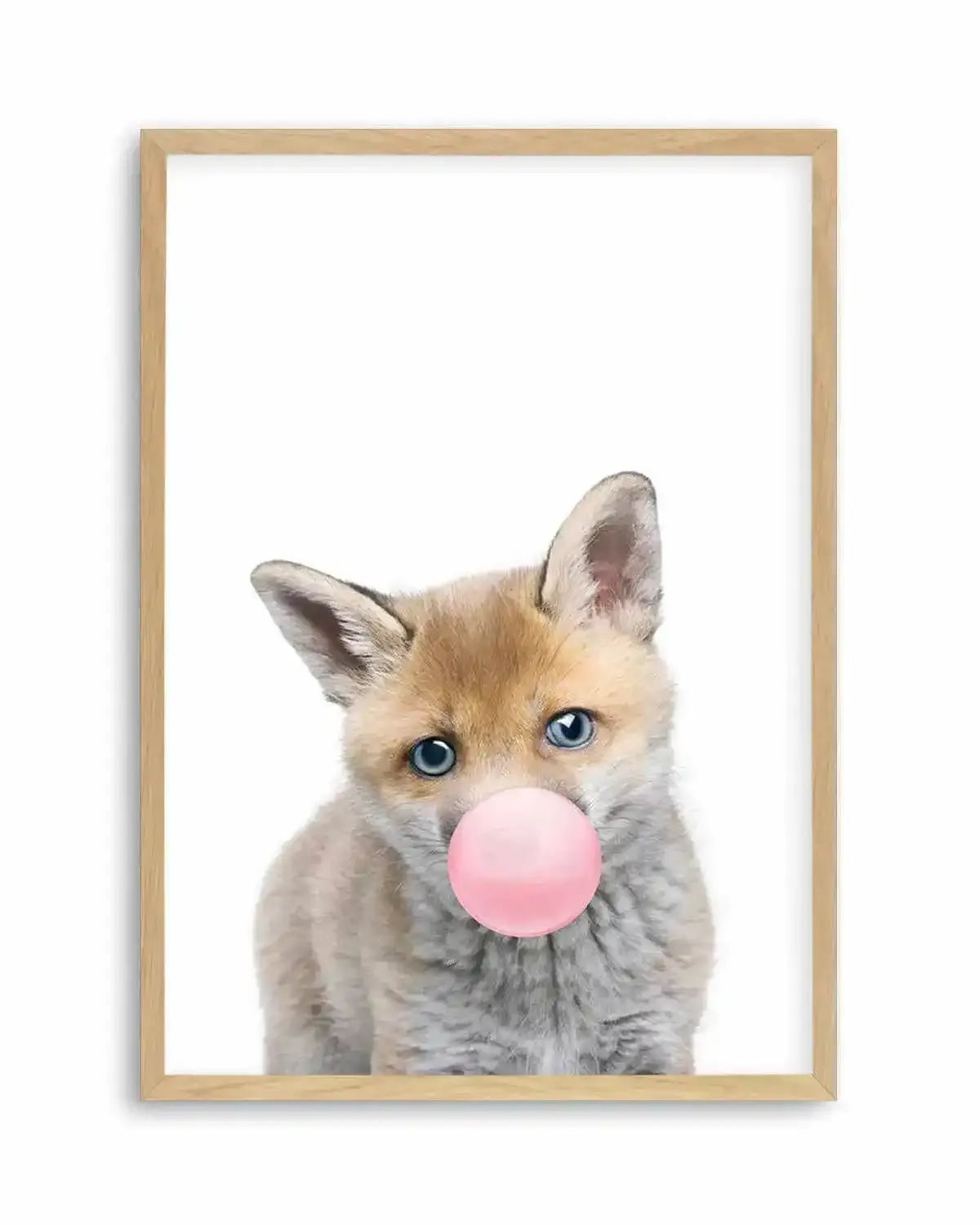 Little Fox | Blowing Pink Bubble Art Print from Olive et Oriel where you can shop wallpaper and artworks online