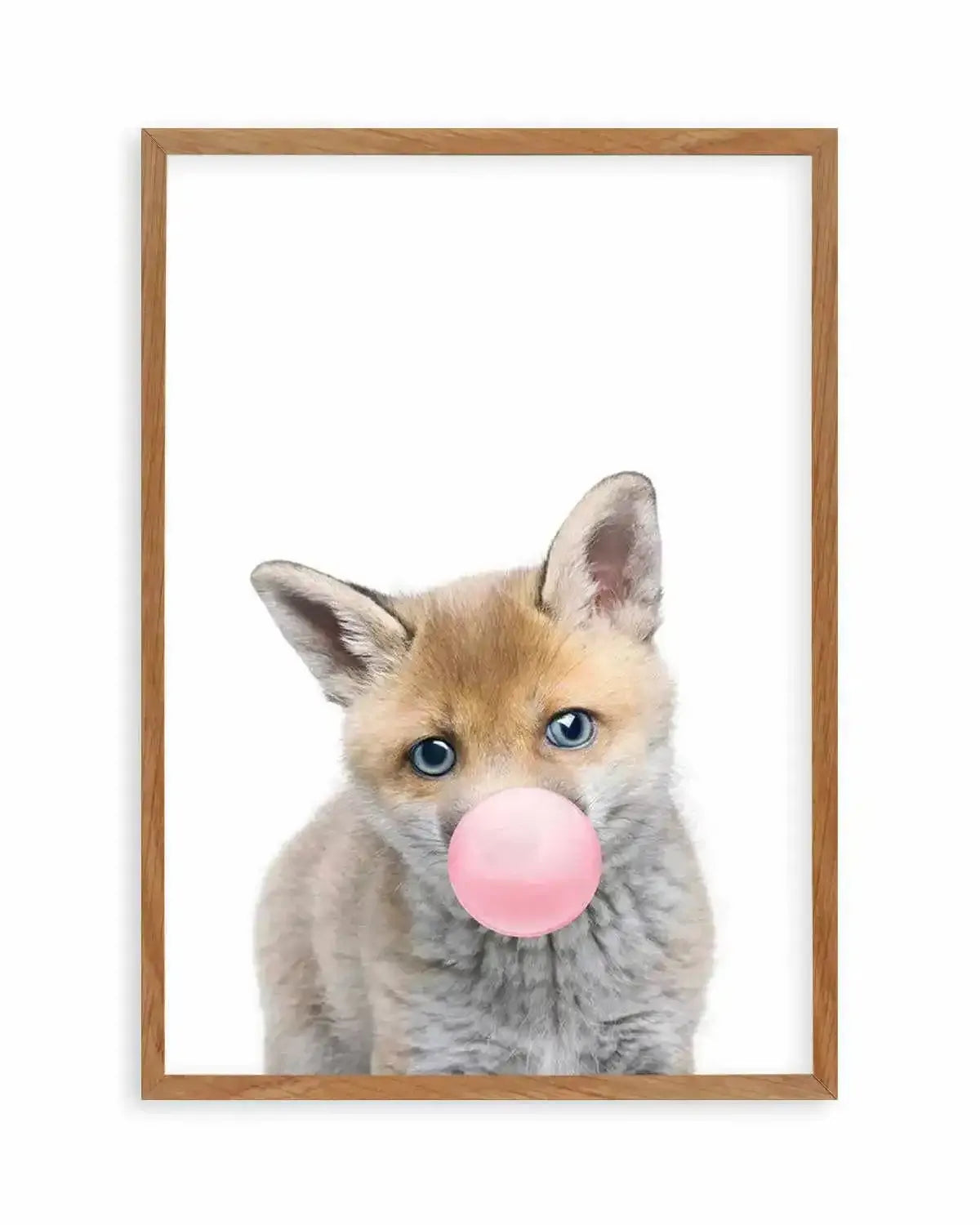 Little Fox | Blowing Pink Bubble Art Print from Olive et Oriel where you can shop wallpaper and artworks online