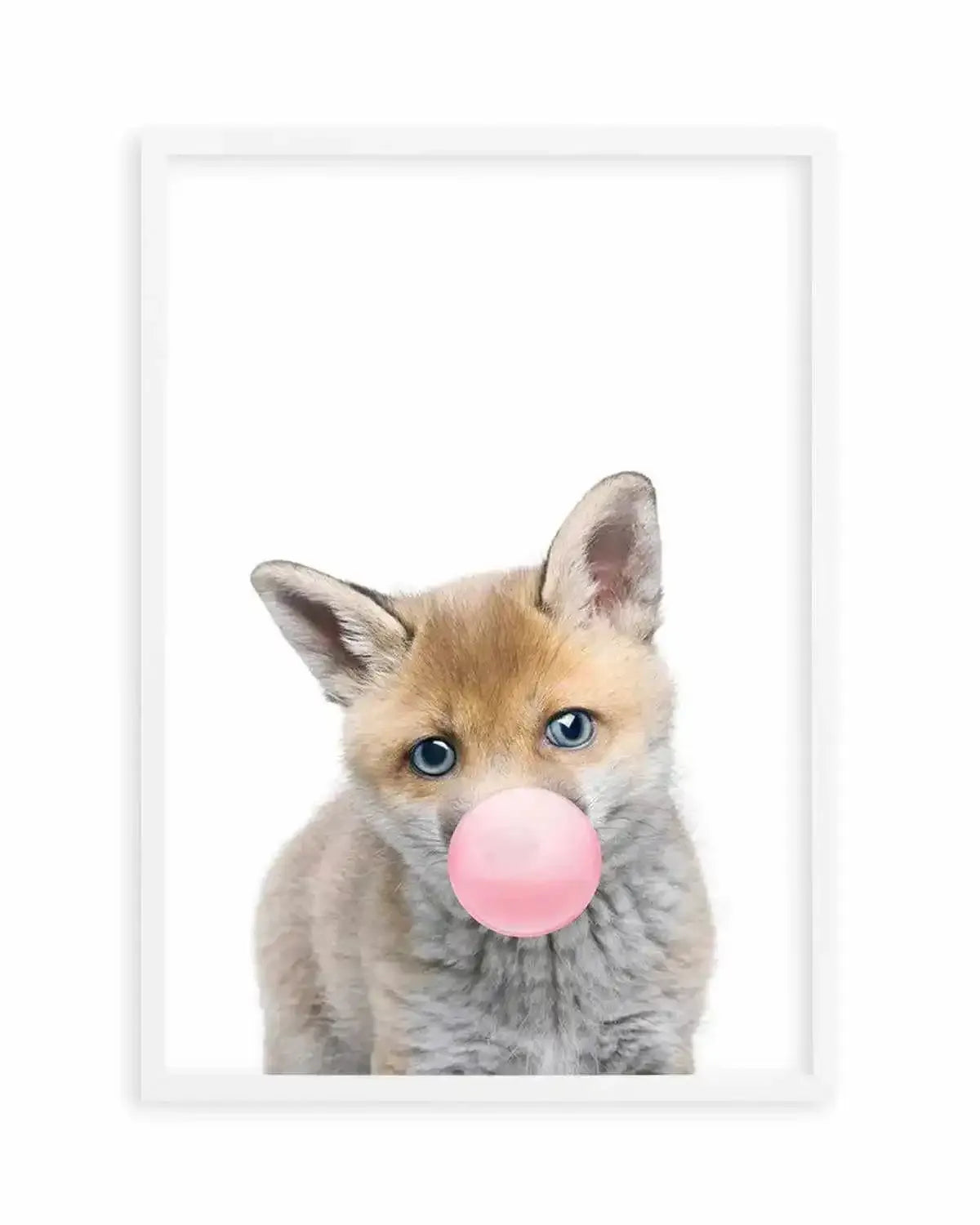 Little Fox | Blowing Pink Bubble Art Print from Olive et Oriel where you can shop wallpaper and artworks online