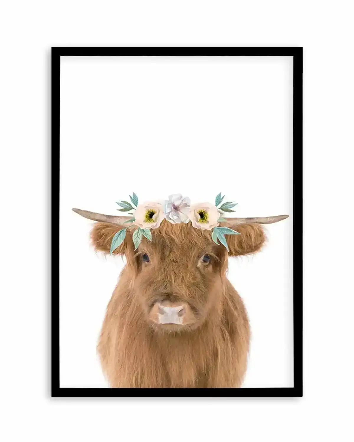 Little Highlander Cow | Flower Crown Art Print from Olive et Oriel where you can shop wallpaper and artworks online