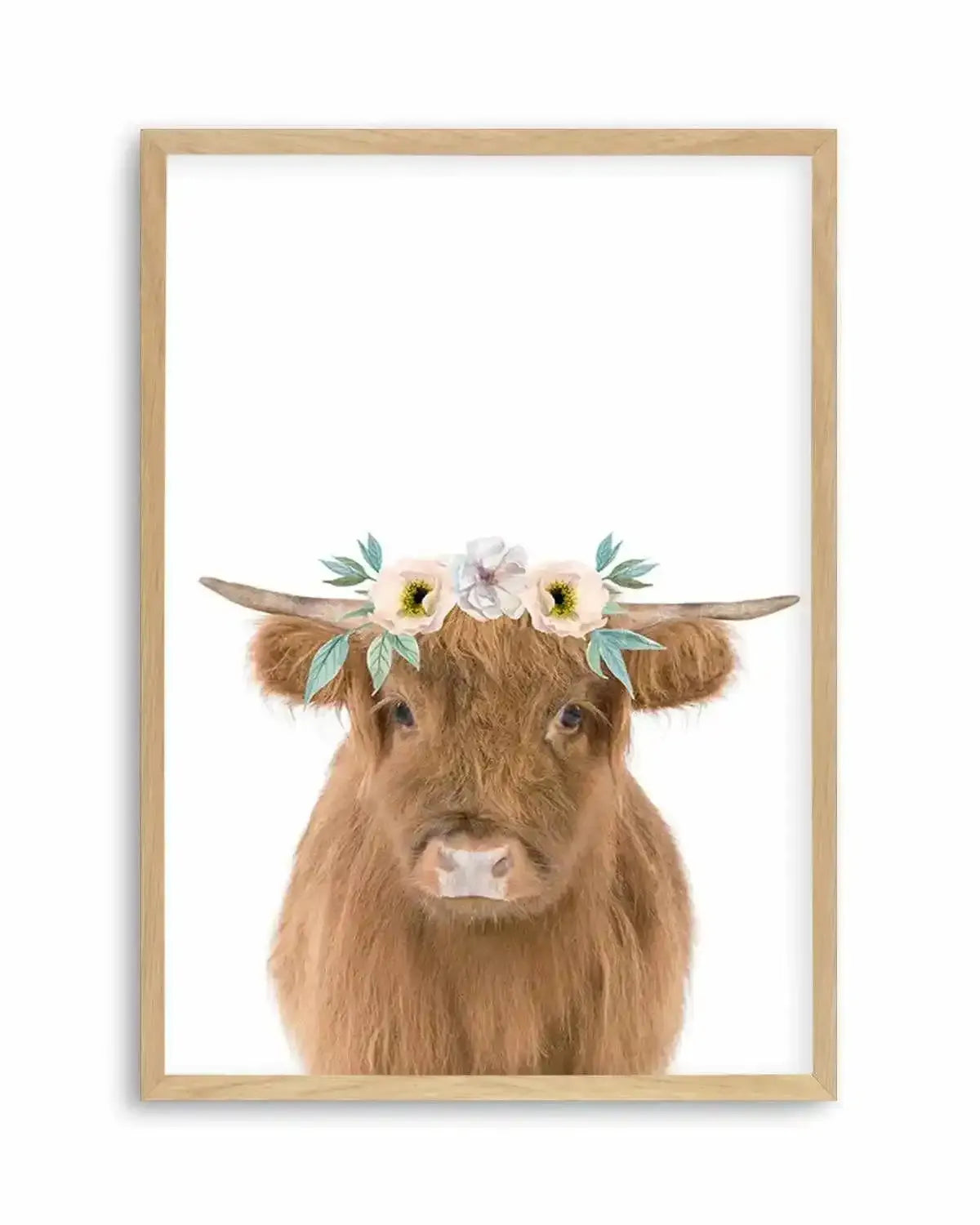 Little Highlander Cow | Flower Crown Art Print from Olive et Oriel where you can shop wallpaper and artworks online