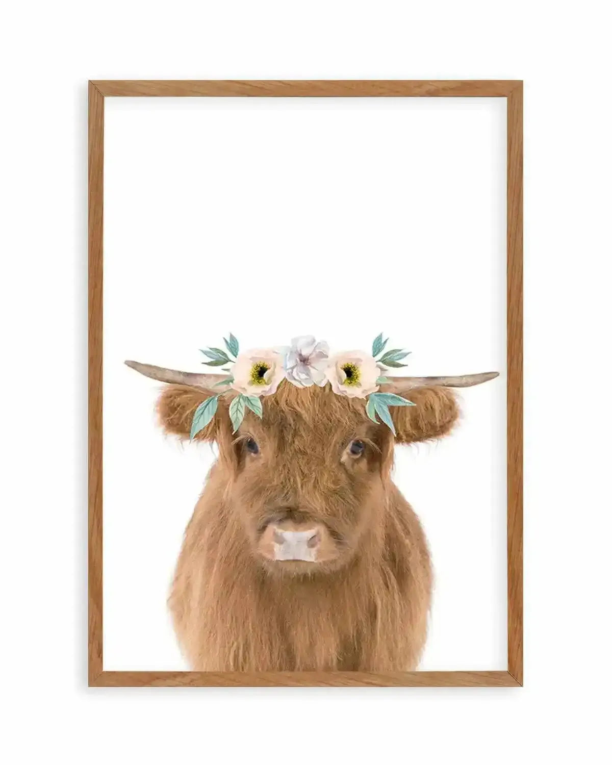 Little Highlander Cow | Flower Crown Art Print from Olive et Oriel where you can shop wallpaper and artworks online