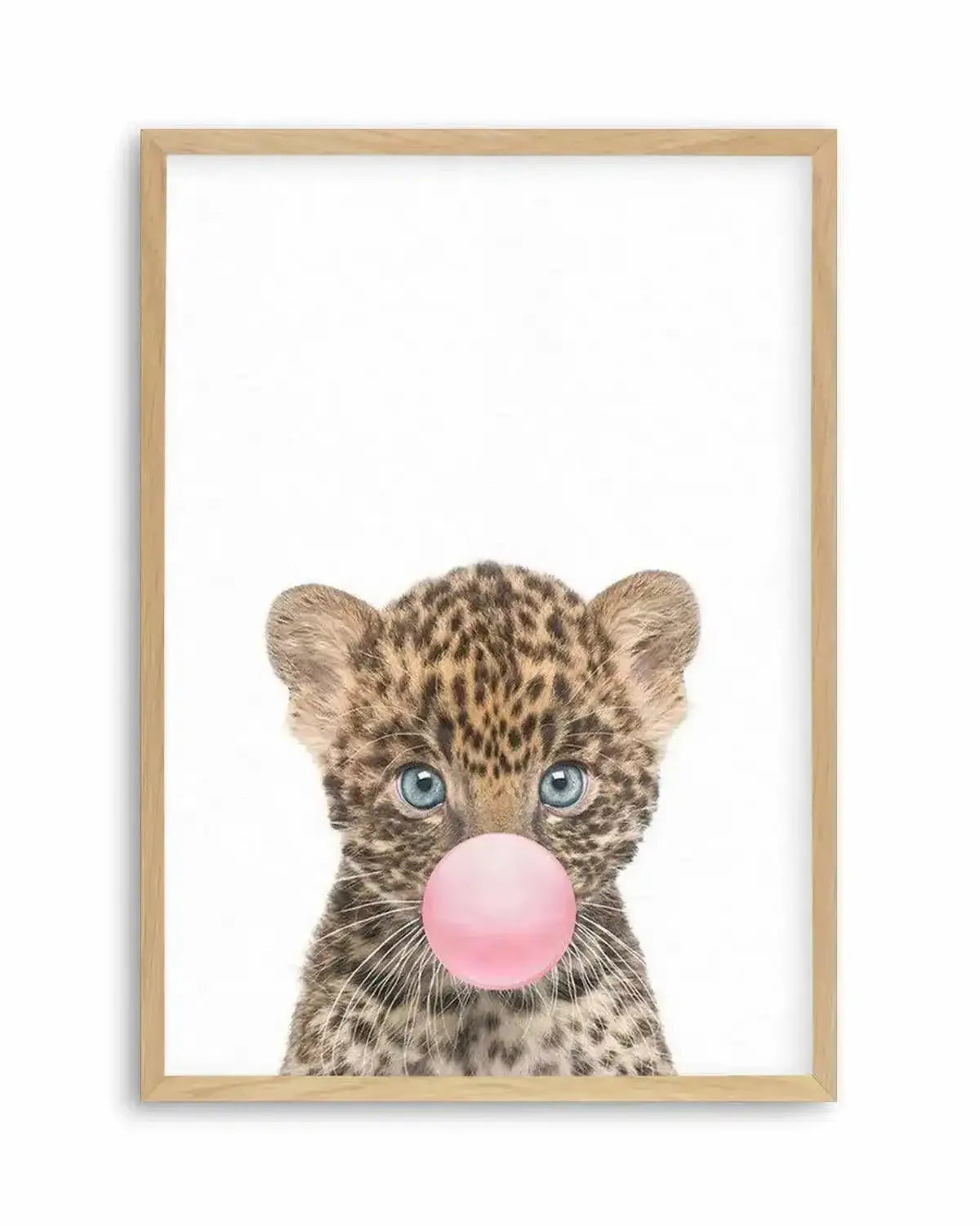 Little Leopard Cub | Blowing Pink Bubble Art Print from Olive et Oriel where you can shop wallpaper and artworks online