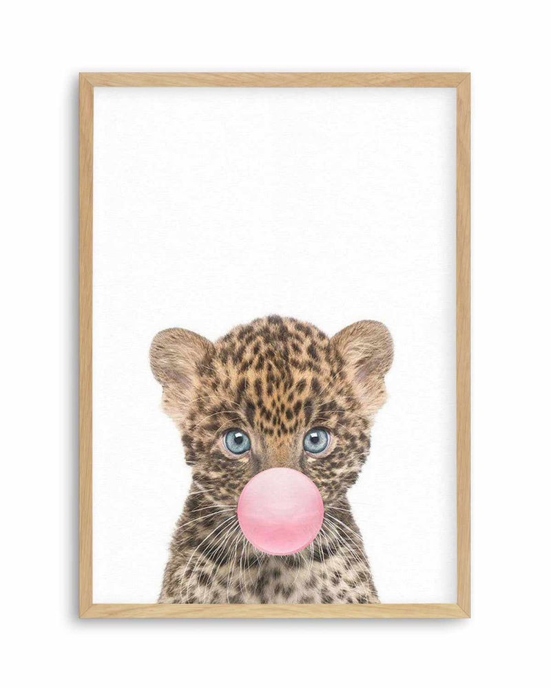 Little Leopard Cub | Blowing Pink Bubble Art Print