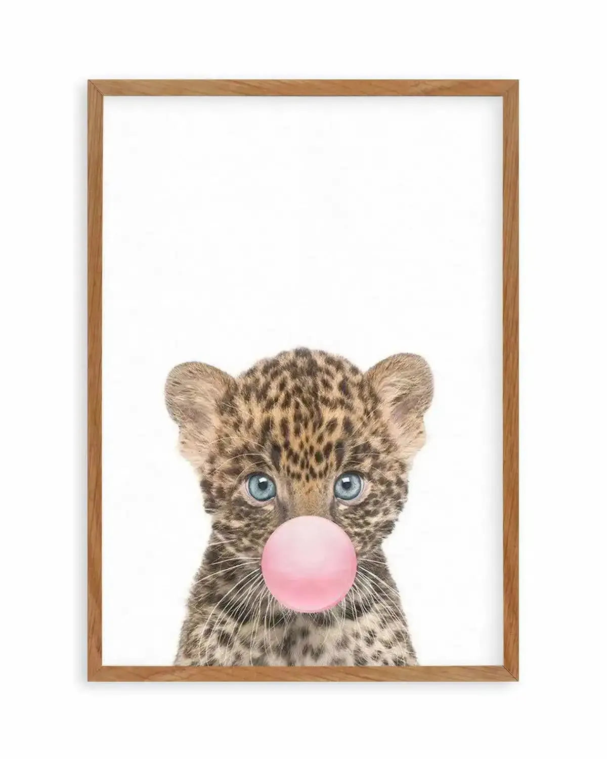 Little Leopard Cub | Blowing Pink Bubble Art Print from Olive et Oriel where you can shop wallpaper and artworks online