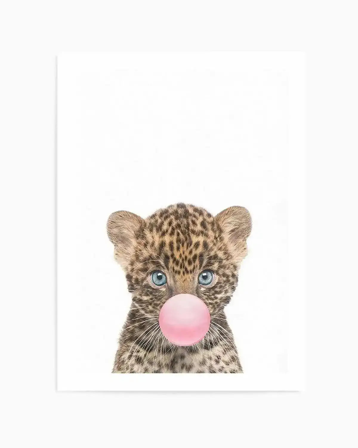 Little Leopard Cub | Blowing Pink Bubble Art Print from Olive et Oriel where you can shop wallpaper and artworks online