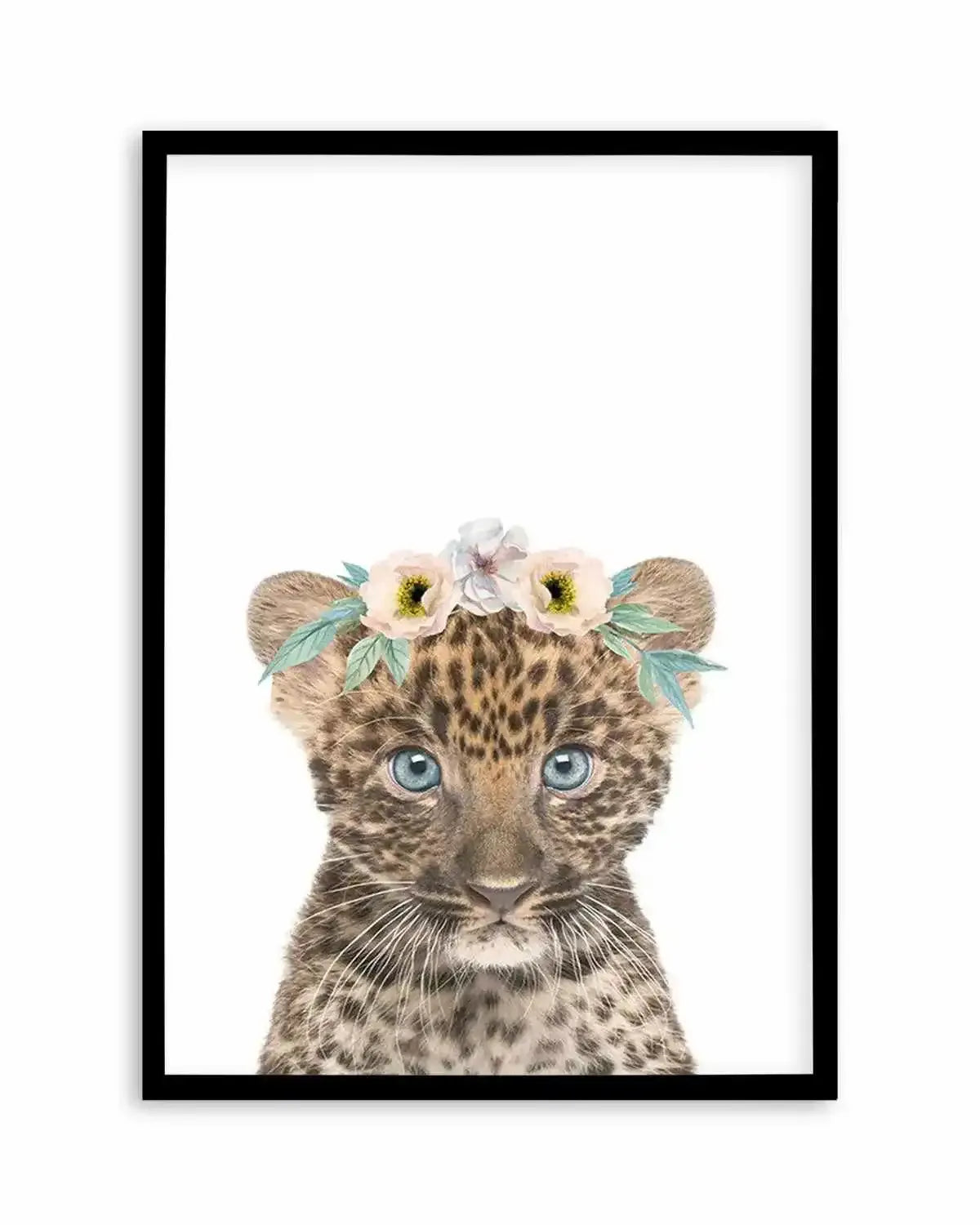 Little Leopard Cub | Flower Crown Art Print from Olive et Oriel where you can shop wallpaper and artworks online