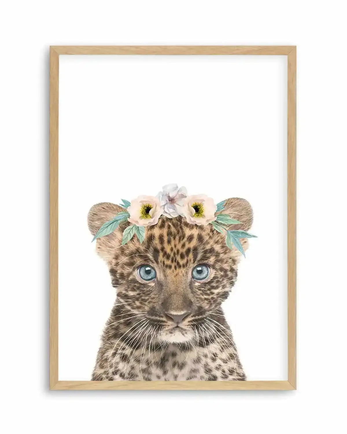 Little Leopard Cub | Flower Crown Art Print from Olive et Oriel where you can shop wallpaper and artworks online