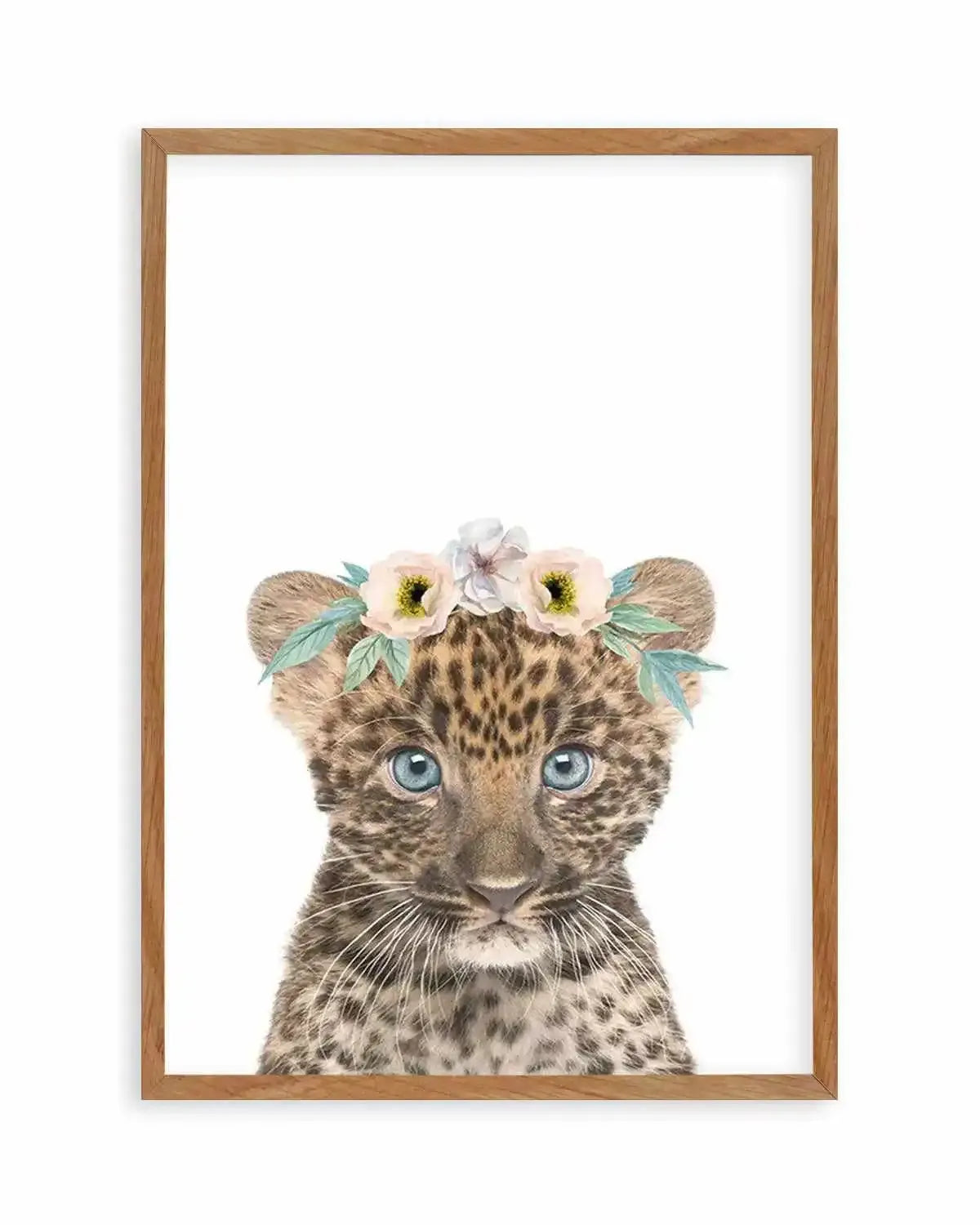 Little Leopard Cub | Flower Crown Art Print from Olive et Oriel where you can shop wallpaper and artworks online