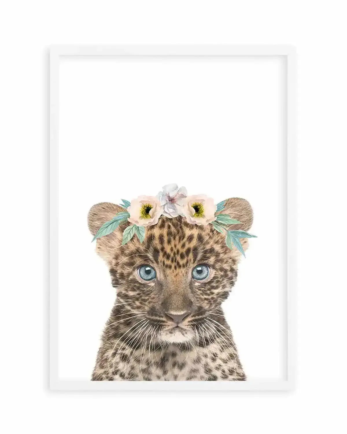 Little Leopard Cub | Flower Crown Art Print from Olive et Oriel where you can shop wallpaper and artworks online