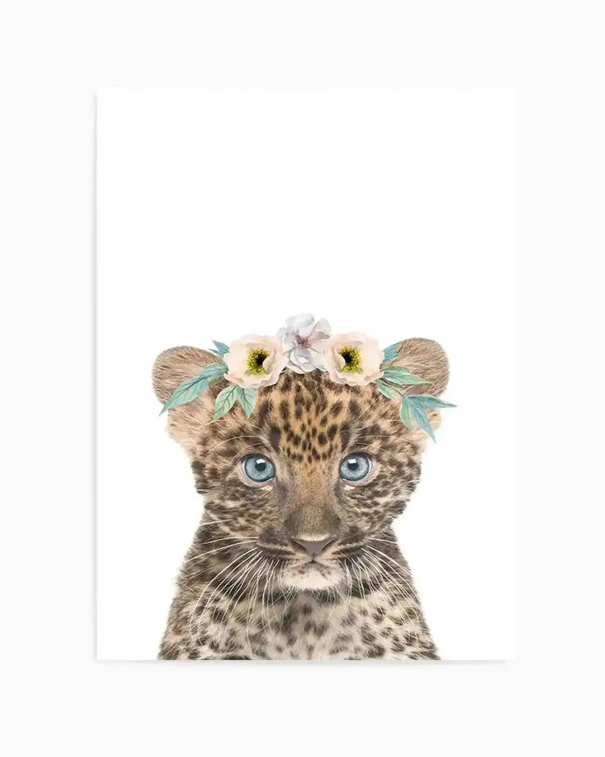 Little Leopard Cub | Flower Crown Art Print from Olive et Oriel where you can shop wallpaper and artworks online