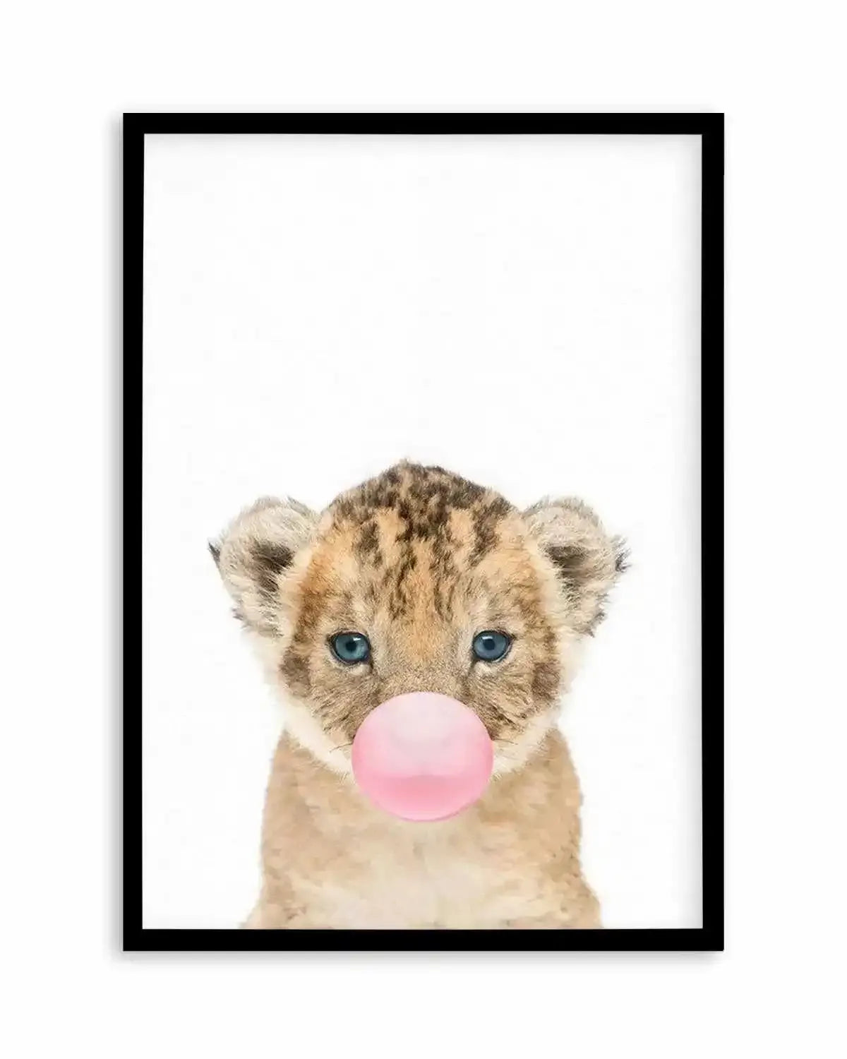 Little Lion Cub | Blowing Pink Bubble Art Print from Olive et Oriel where you can shop wallpaper and artworks online