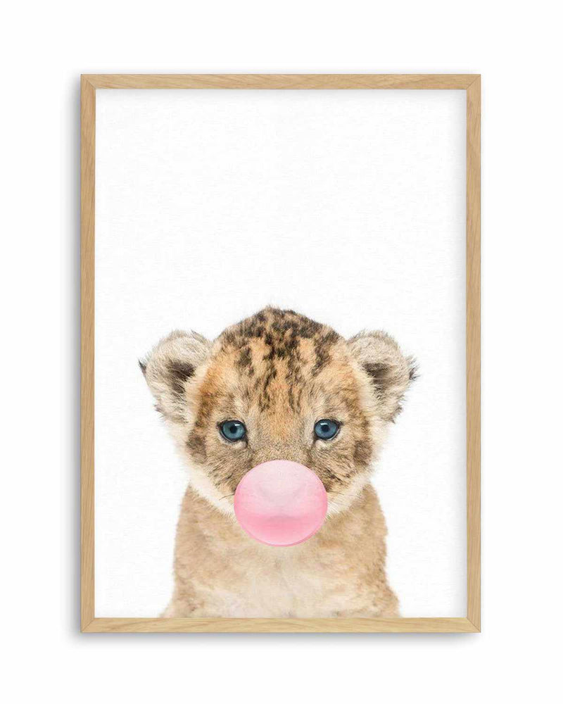 Little Lion Cub | Blowing Pink Bubble Art Print