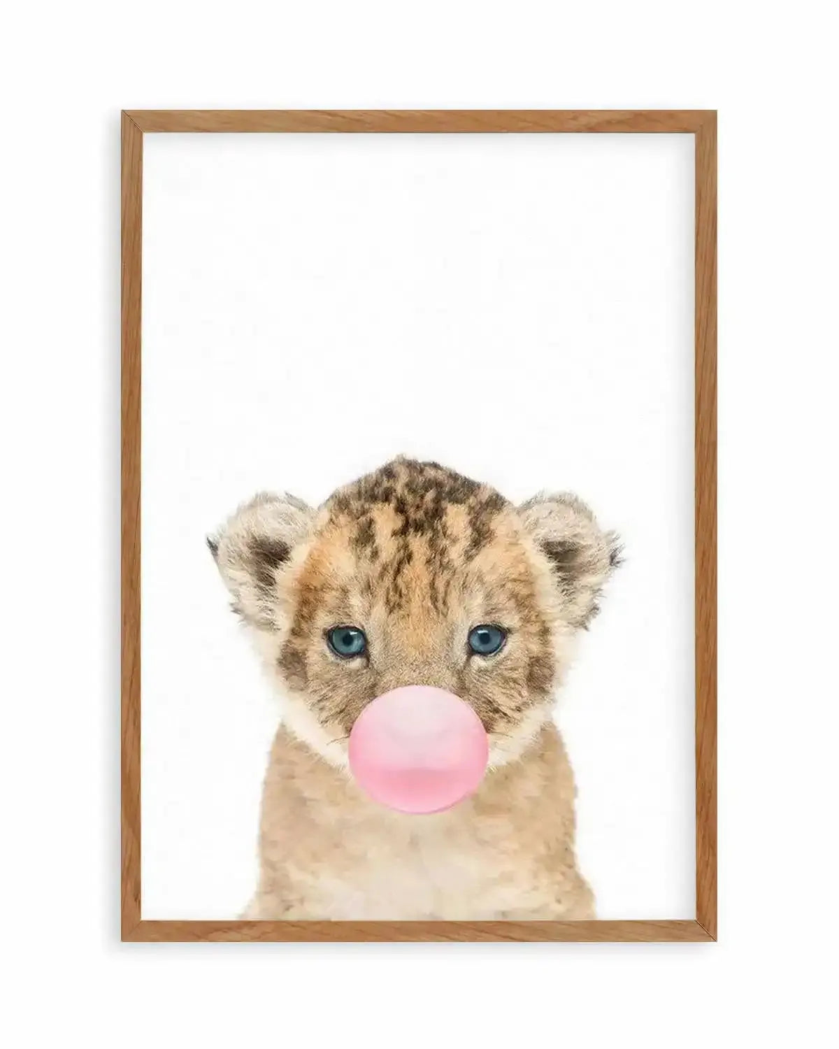 Little Lion Cub | Blowing Pink Bubble Art Print from Olive et Oriel where you can shop wallpaper and artworks online