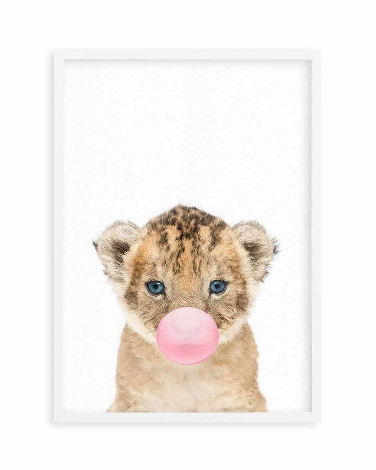 Little Lion Cub | Blowing Pink Bubble Art Print