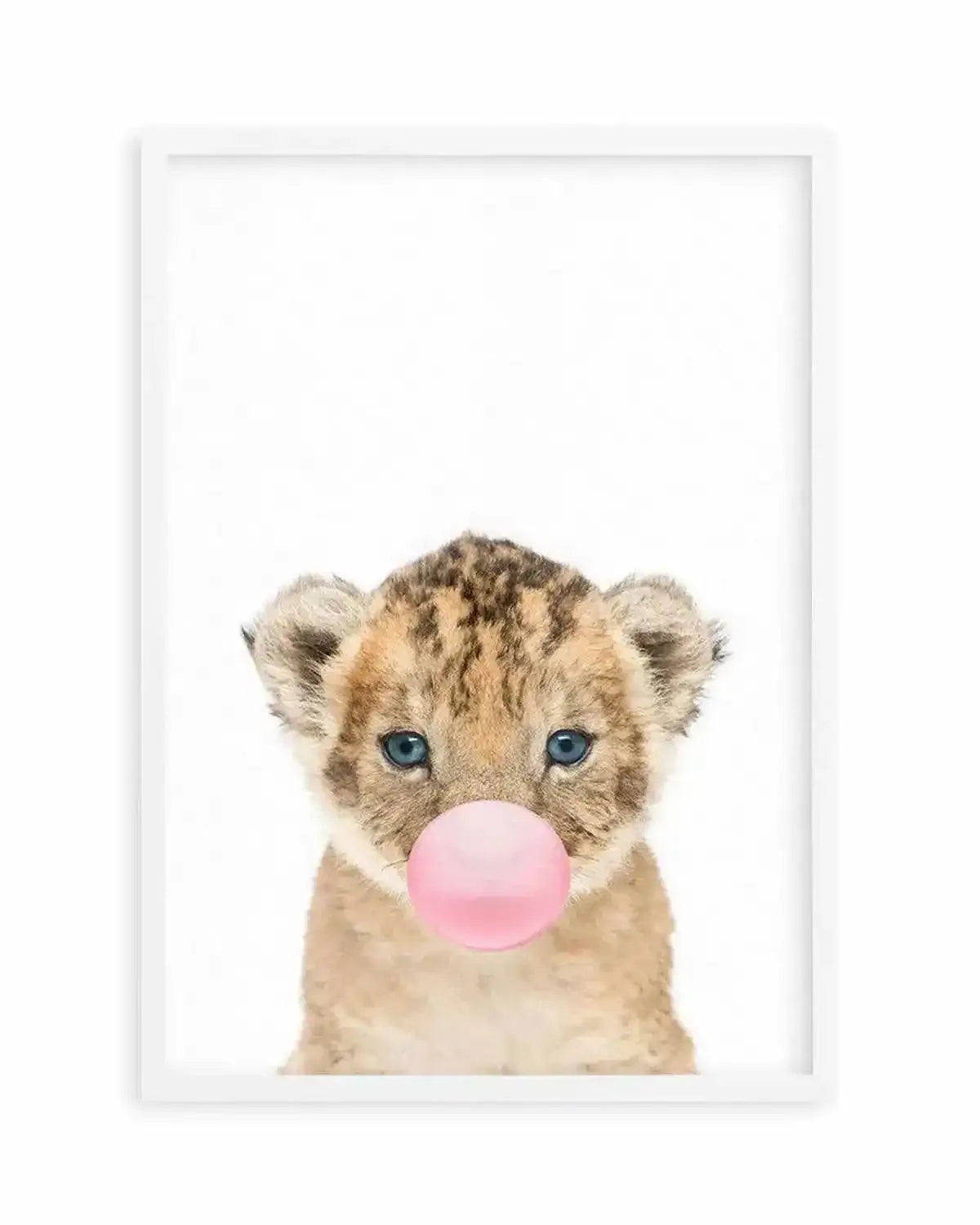 Little Lion Cub | Blowing Pink Bubble Art Print from Olive et Oriel where you can shop wallpaper and artworks online