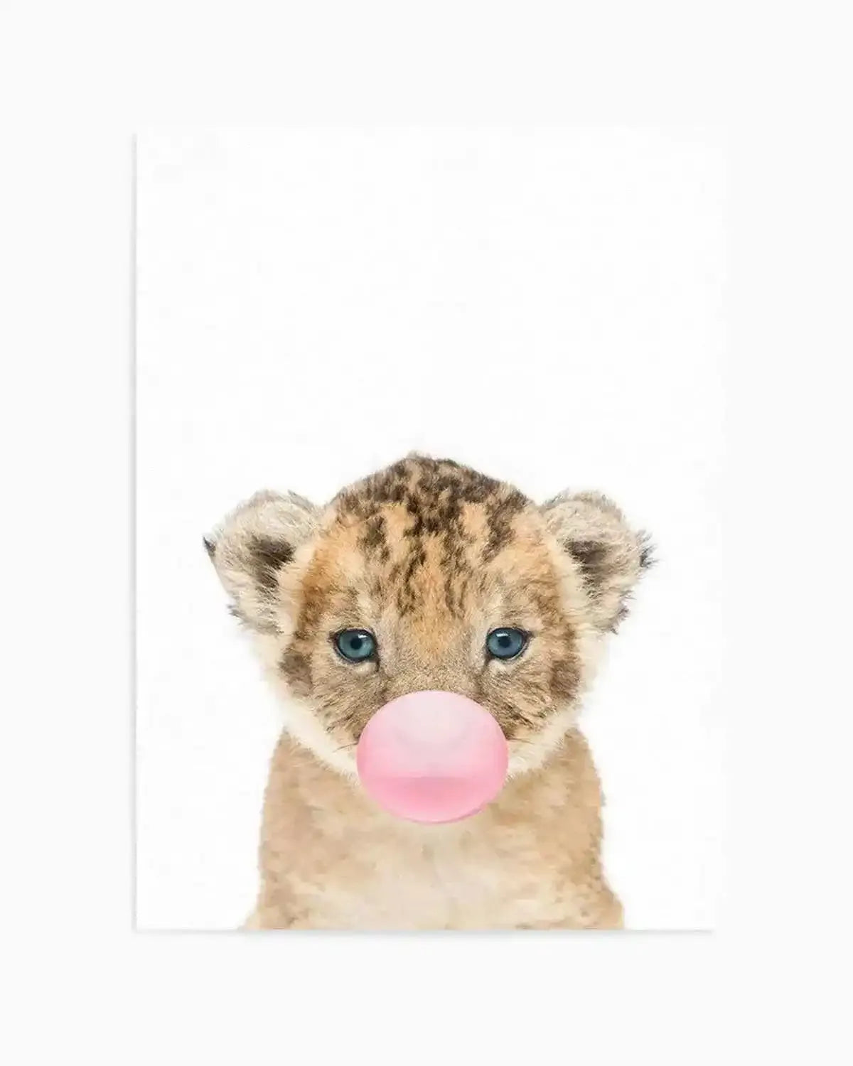 Little Lion Cub | Blowing Pink Bubble Art Print from Olive et Oriel where you can shop wallpaper and artworks online