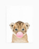 Little Lion Cub | Blowing Pink Bubble Art Print