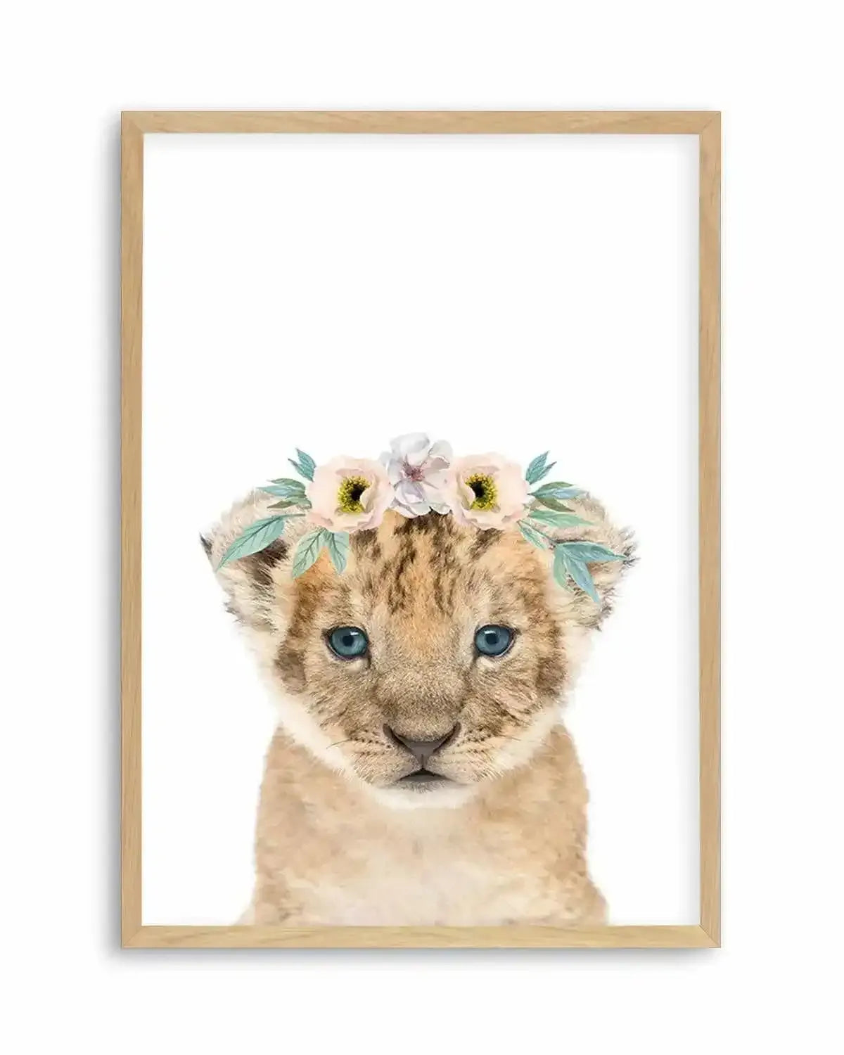 Little Lion Cub | Flower Crown Art Print from Olive et Oriel where you can shop wallpaper and artworks online