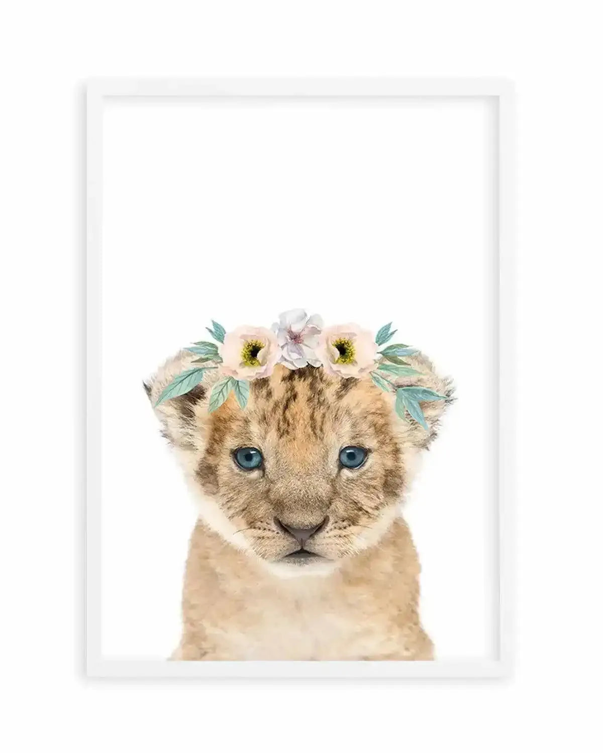 Little Lion Cub | Flower Crown Art Print from Olive et Oriel where you can shop wallpaper and artworks online