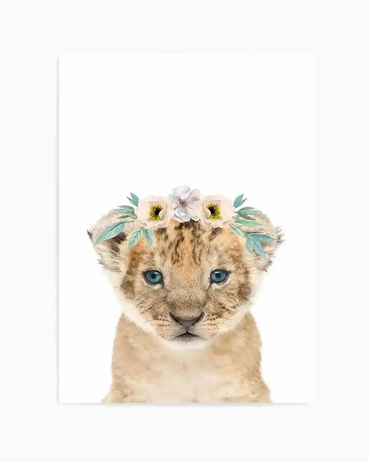 Little Lion Cub | Flower Crown Art Print from Olive et Oriel where you can shop wallpaper and artworks online
