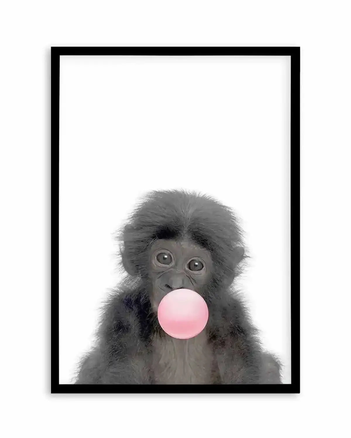 Little Monkey | Blowing Pink Bubble Art Print from Olive et Oriel where you can shop wallpaper and artworks online