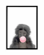 Little Monkey | Blowing Pink Bubble Art Print