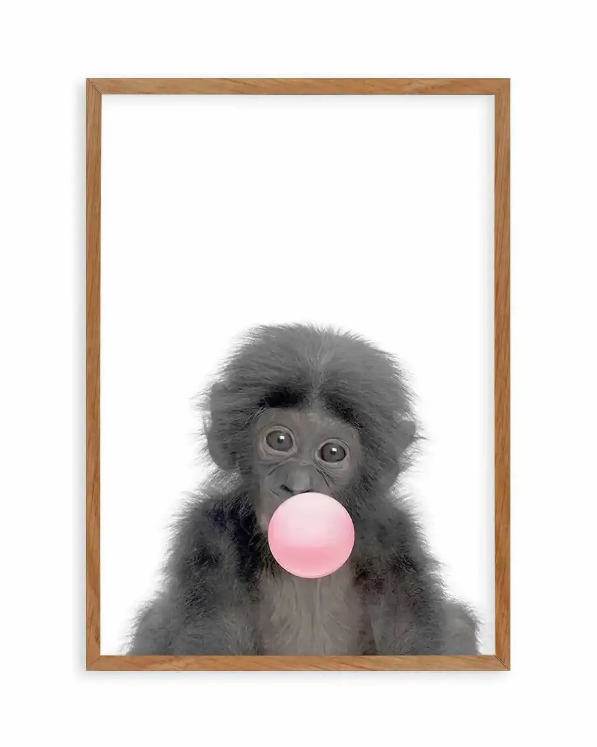 Little Monkey | Blowing Pink Bubble Art Print from Olive et Oriel where you can shop wallpaper and artworks online