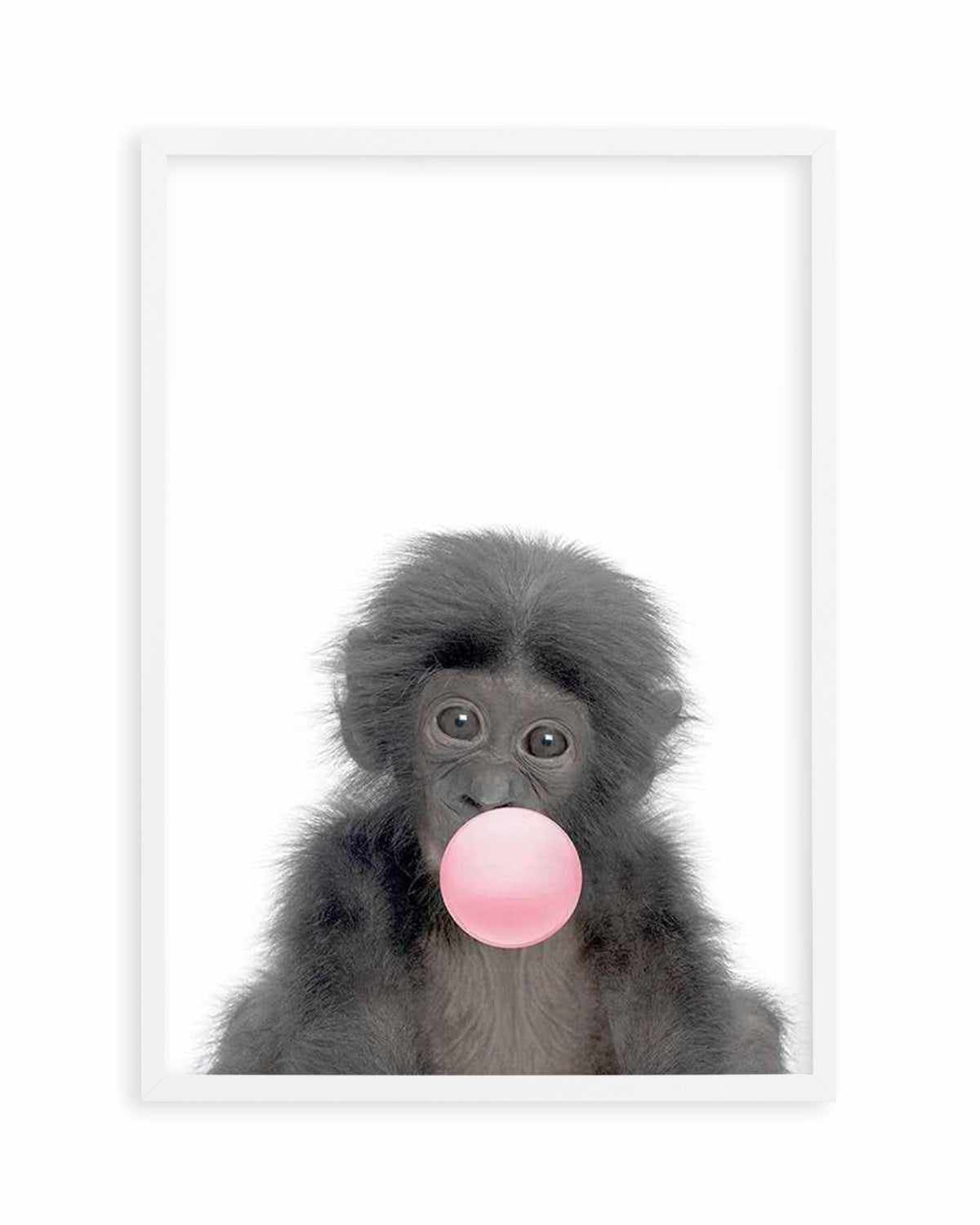 Little Monkey | Blowing Pink Bubble Art Print