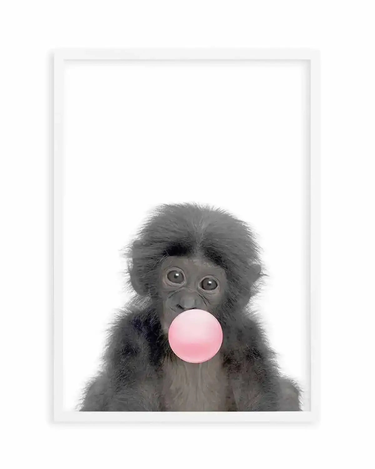 Little Monkey | Blowing Pink Bubble Art Print from Olive et Oriel where you can shop wallpaper and artworks online