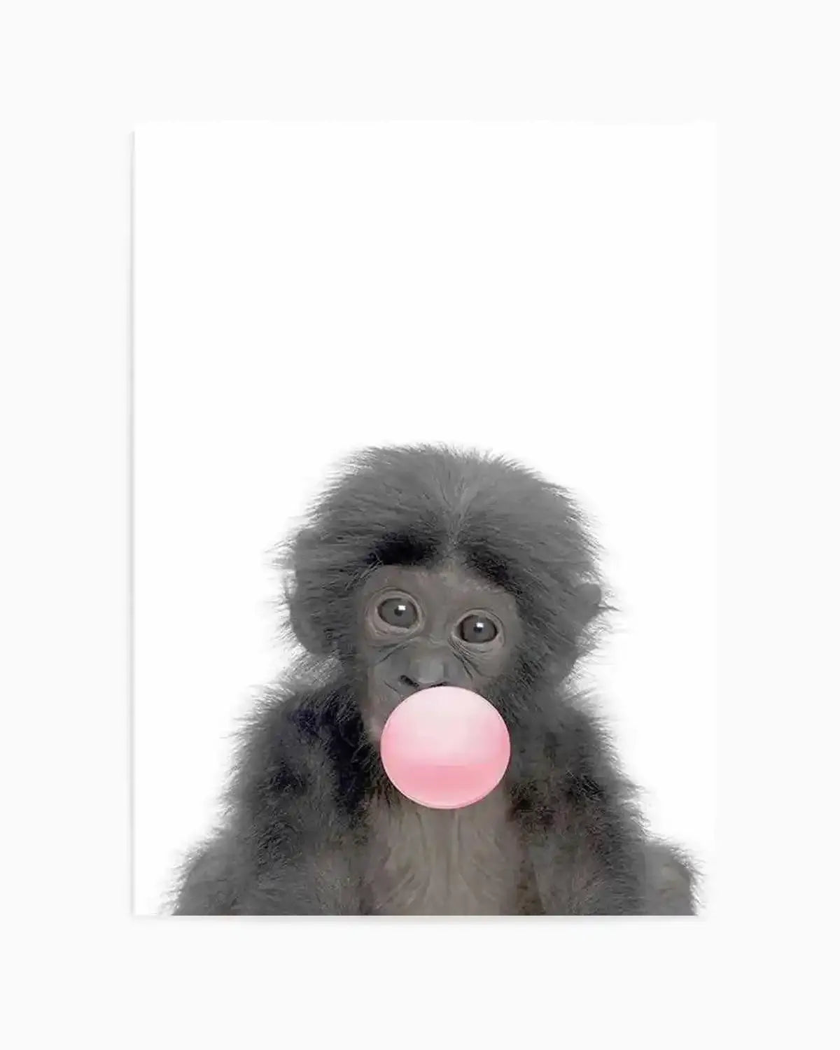 Little Monkey | Blowing Pink Bubble Art Print from Olive et Oriel where you can shop wallpaper and artworks online